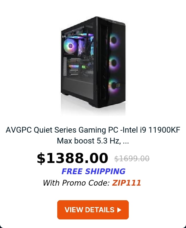 AVGPC Quiet Series Gaming PC -Intel i9 11900KF Max boost 5.3 Hz, ...
