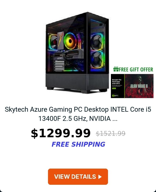 Skytech Azure Gaming PC Desktop INTEL Core i5 13400F 2.5 GHz, NVIDIA ...
