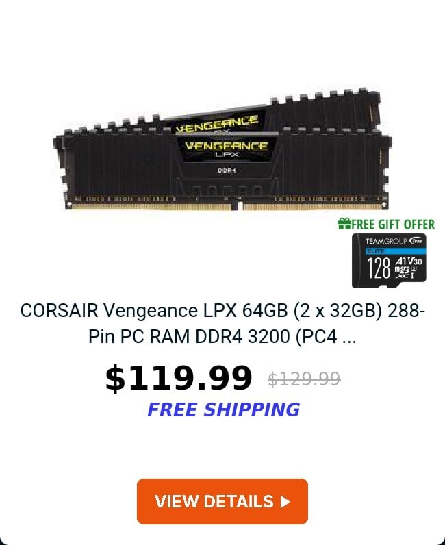 CORSAIR Vengeance LPX 64GB (2 x 32GB) 288-Pin PC RAM DDR4 3200 (PC4 ...
