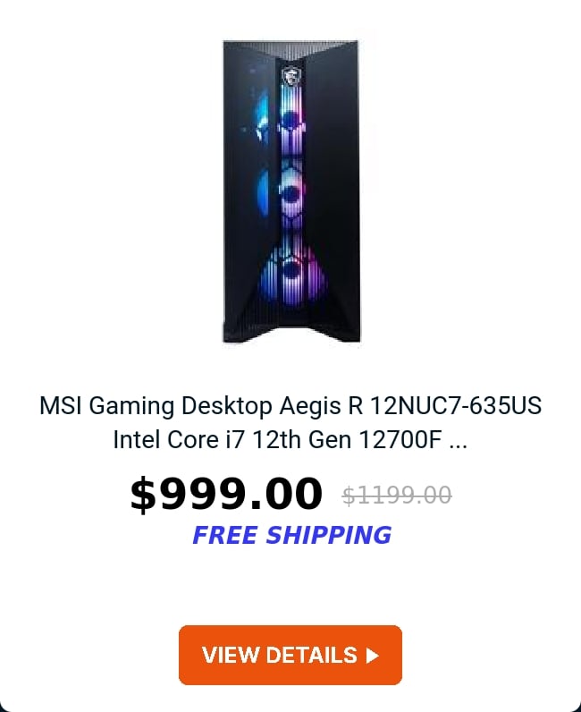 MSI Gaming Desktop Aegis R 12NUC7-635US Intel Core i7 12th Gen 12700F ...