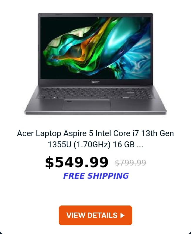 Acer Laptop Aspire 5 Intel Core i7 13th Gen 1355U (1.70GHz) 16 GB ...