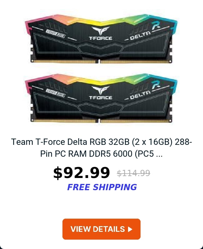 Team T-Force Delta RGB 32GB (2 x 16GB) 288-Pin PC RAM DDR5 6000 (PC5 ...