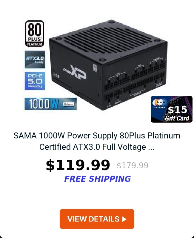 SAMA 1000W Power Supply 80Plus Platinum Certified ATX3.0 Full Voltage ...