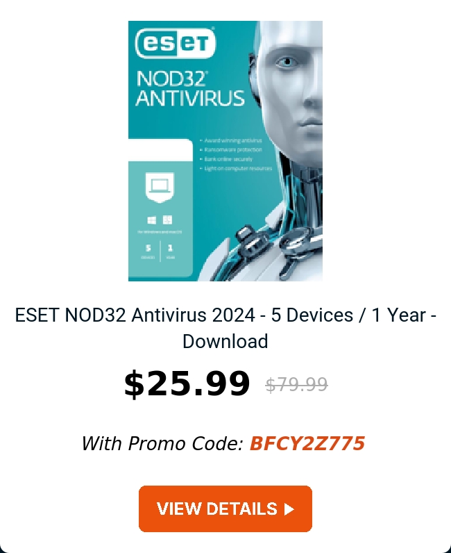 ESET NOD32 Antivirus 2024 - 5 Devices / 1 Year - Download 