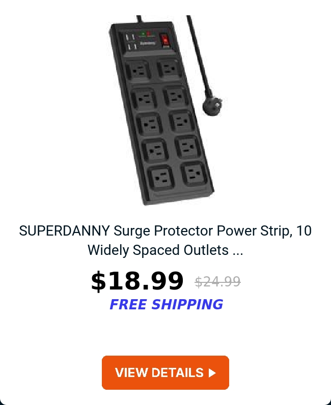 SUPERDANNY  Surge Protector Power Strip, 10 Widely Spaced Outlets ...