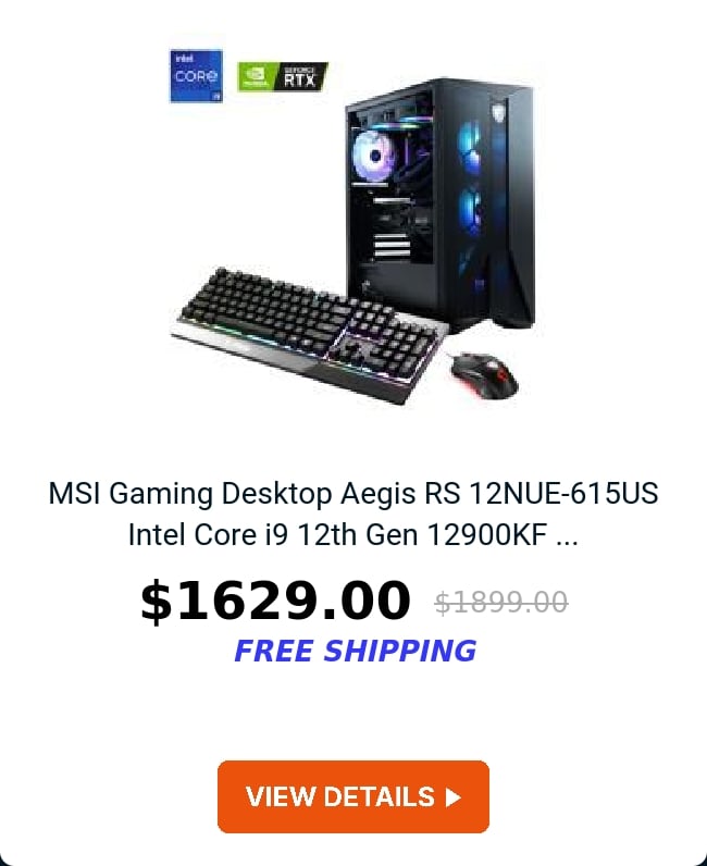 MSI Gaming Desktop Aegis RS 12NUE-615US Intel Core i9 12th Gen 12900KF ...