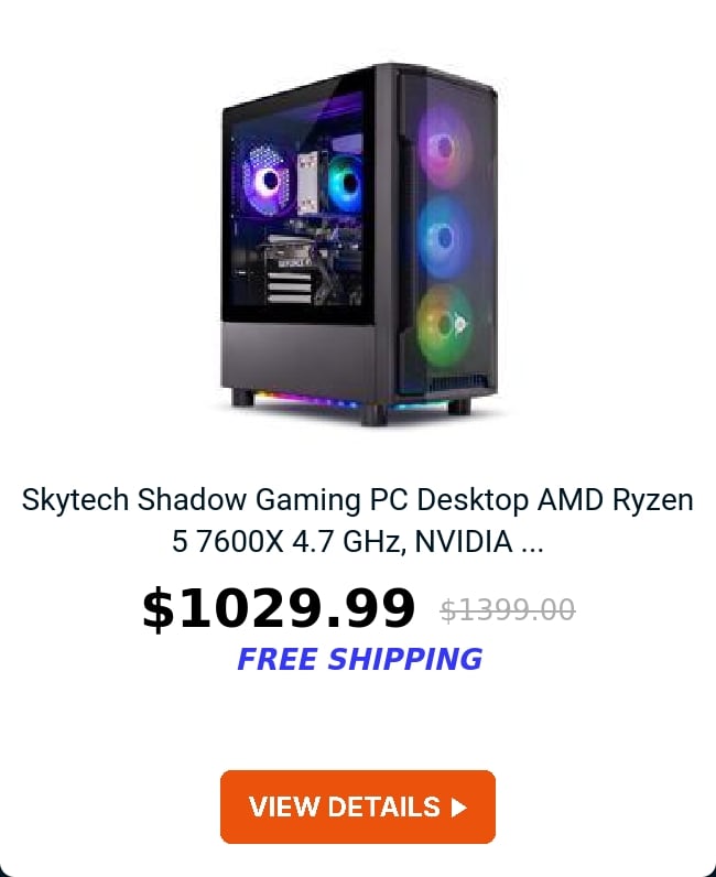 Skytech Shadow Gaming PC Desktop  AMD Ryzen 5 7600X 4.7 GHz, NVIDIA ...