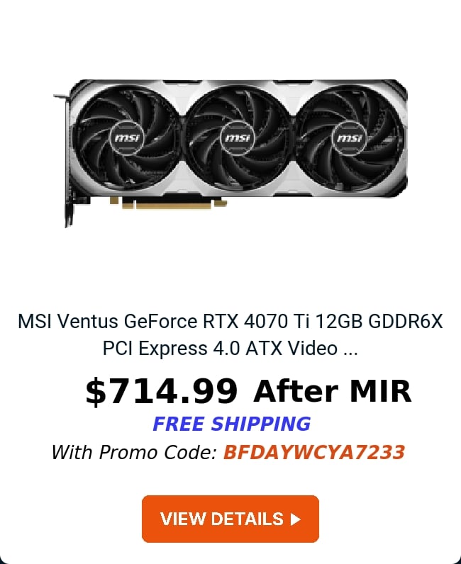 MSI Ventus GeForce RTX 4070 Ti 12GB GDDR6X PCI Express 4.0 ATX Video ...