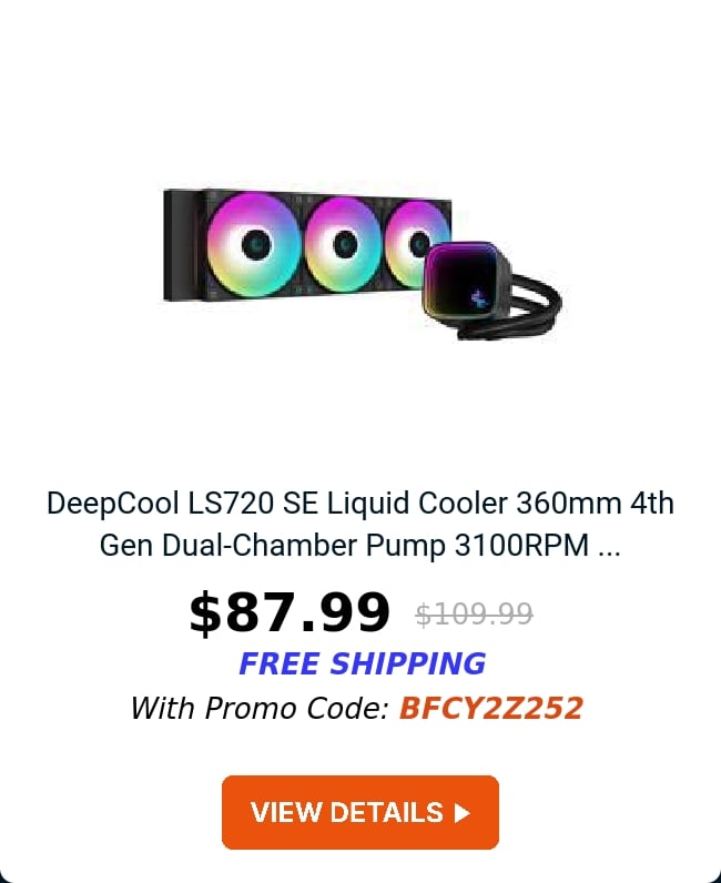 DeepCool LS720 SE Liquid Cooler 360mm 4th Gen Dual-Chamber Pump 3100RPM ...