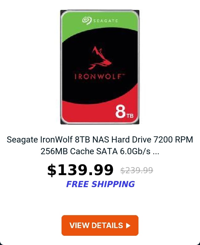 Seagate IronWolf 8TB NAS Hard Drive 7200 RPM 256MB Cache SATA 6.0Gb/s ...