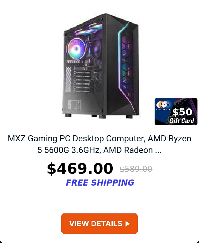 MXZ Gaming PC Desktop Computer, AMD Ryzen 5 5600G 3.6GHz, AMD Radeon ...