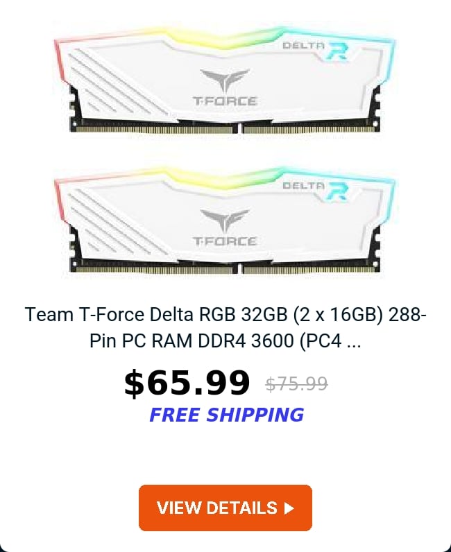 Team T-Force Delta RGB 32GB (2 x 16GB) 288-Pin PC RAM DDR4 3600 (PC4 ...