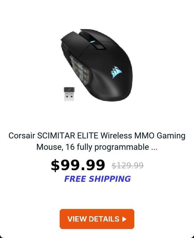 Corsair SCIMITAR ELITE Wireless MMO Gaming Mouse, 16 fully  programmable ...