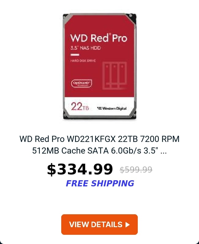 WD Red Pro WD221KFGX 22TB 7200 RPM 512MB Cache SATA 6.0Gb/s 3.5