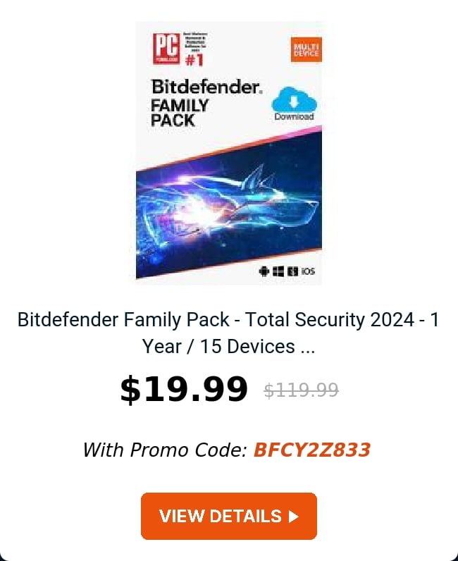 Bitdefender Family Pack - Total Security 2024 - 1 Year / 15 Devices ...