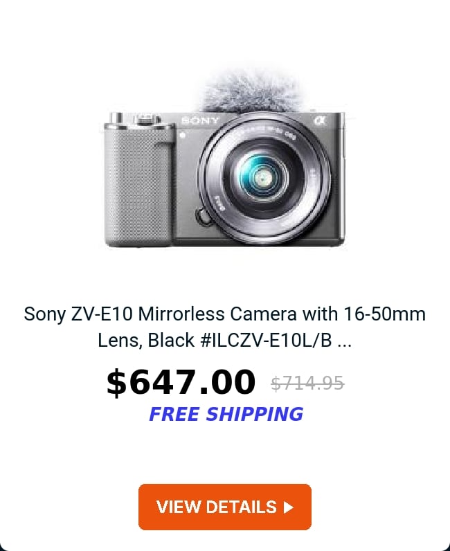 Sony ZV-E10 Mirrorless Camera with 16-50mm Lens, Black #ILCZV-E10L/B ...