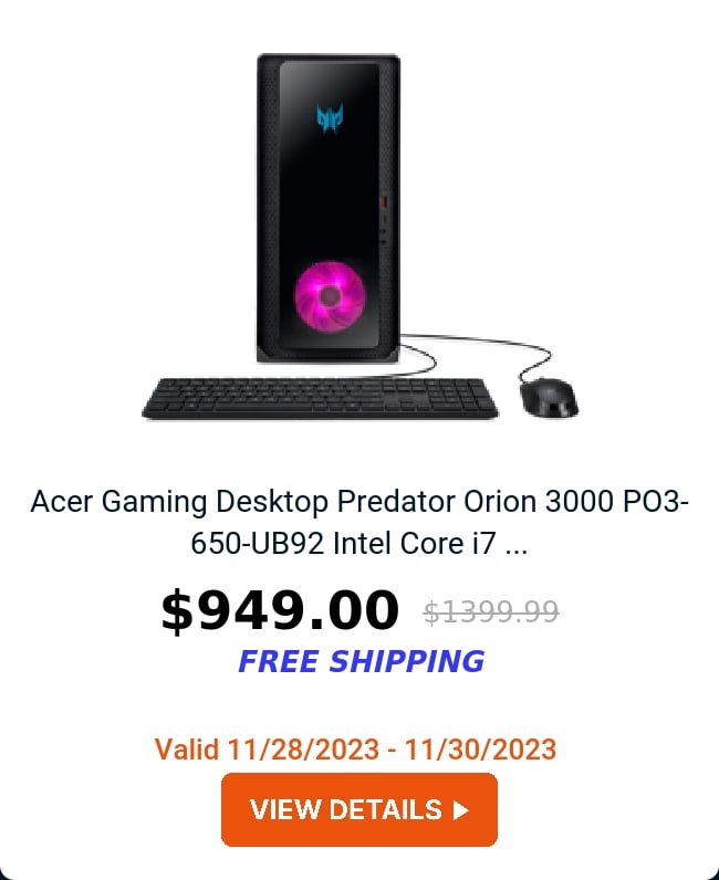 Acer Gaming Desktop Predator Orion 3000 PO3-650-UB92 Intel Core i7 ...