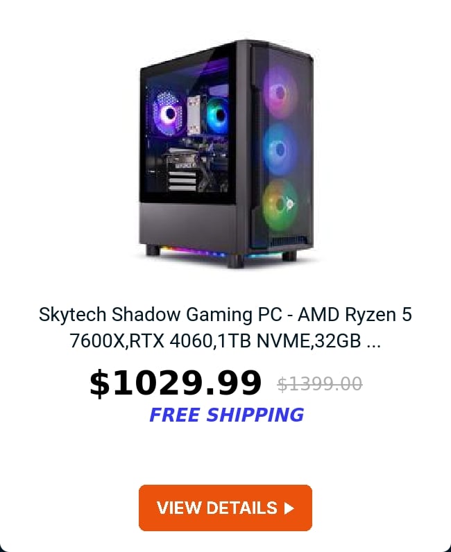 Skytech Shadow Gaming PC - AMD Ryzen 5 7600X,RTX 4060,1TB NVME,32GB ...