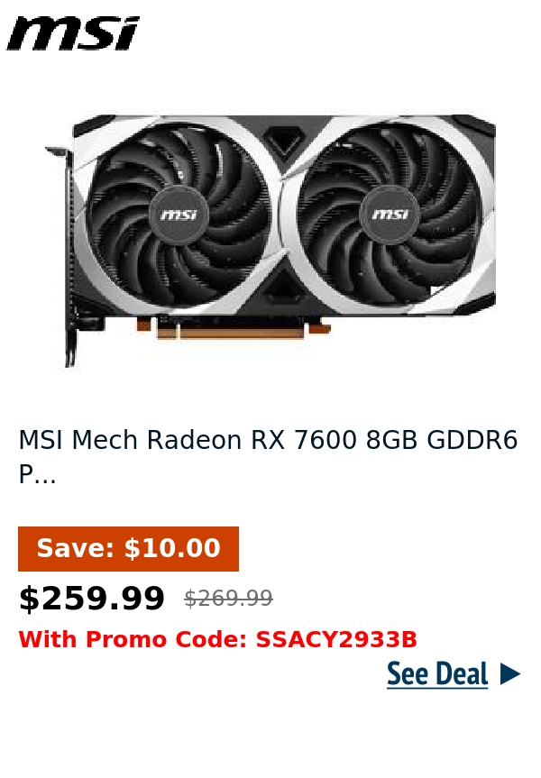 MSI Mech Radeon RX 7600 8GB GDDR6 P...