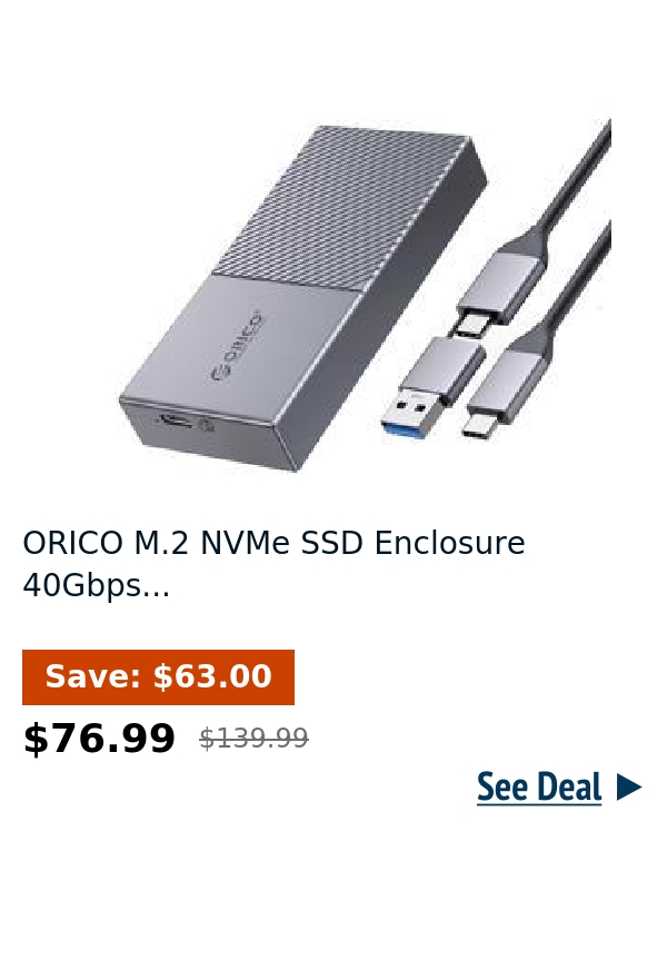 ORICO M.2 NVMe SSD Enclosure 40Gbps...