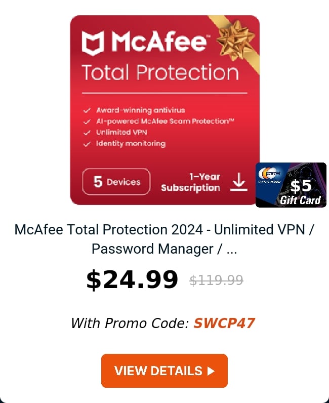 McAfee Total Protection 2024 - Unlimited VPN / Password Manager / ...