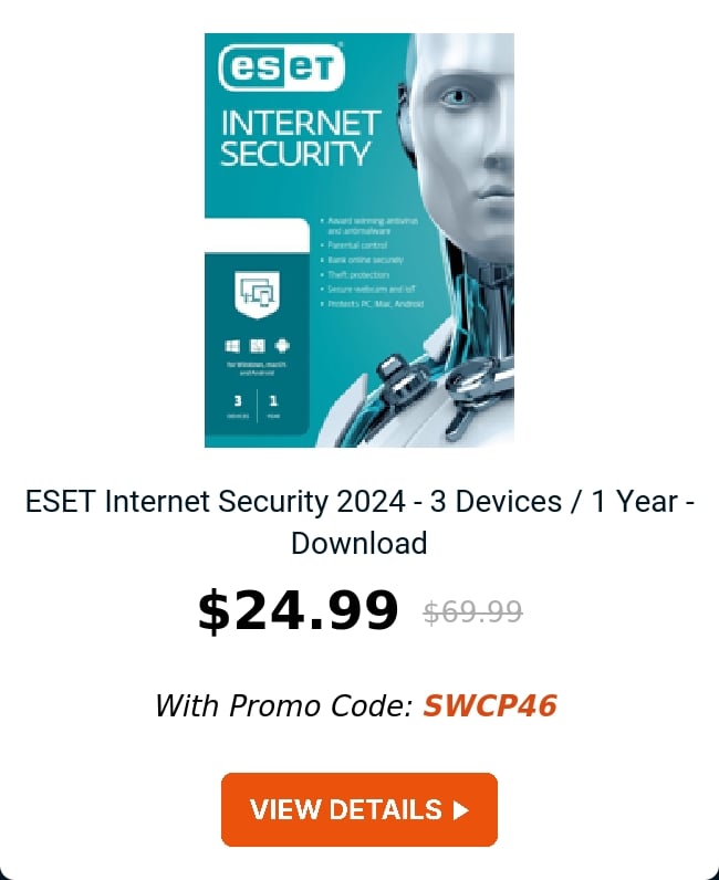 ESET Internet Security 2024 - 3 Devices / 1 Year - Download 