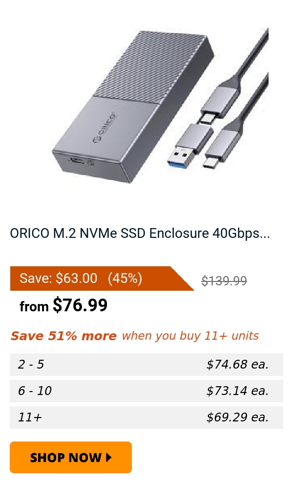 ORICO M.2 NVMe SSD Enclosure 40Gbps...