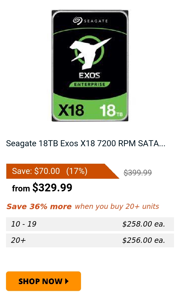 Seagate 18TB Exos X18 7200 RPM SATA...