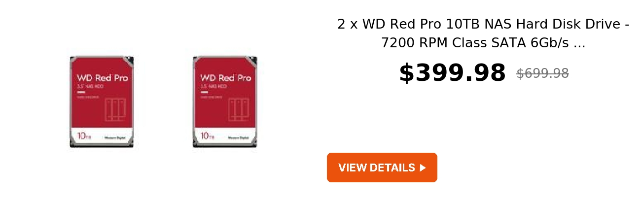 2 x WD Red Pro 10TB NAS Hard Disk Drive - 7200 RPM Class SATA 6Gb/s ...