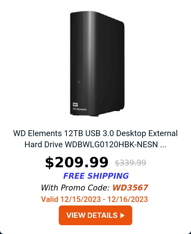 WD Elements 12TB USB 3.0 Desktop External Hard Drive WDBWLG0120HBK-NESN ...