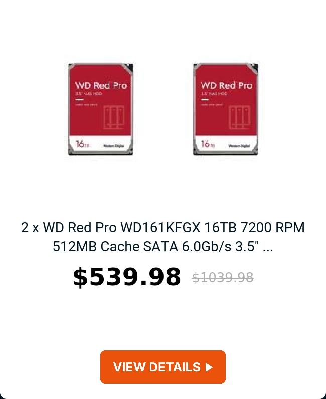 2 x WD Red Pro WD161KFGX 16TB 7200 RPM 512MB Cache SATA 6.0Gb/s 3.5