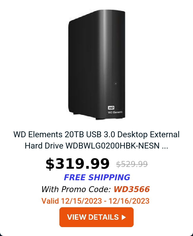 WD Elements 20TB USB 3.0 Desktop External Hard Drive WDBWLG0200HBK-NESN ...