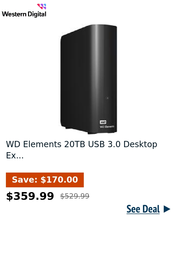 WD Elements 20TB USB 3.0 Desktop Ex...