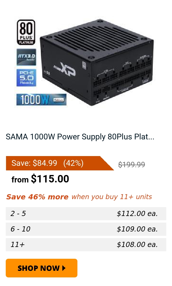 SAMA 1000W Power Supply 80Plus Plat...