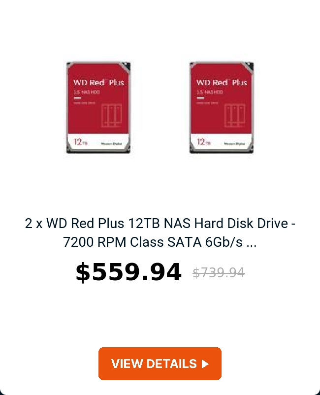 2 x WD Red Plus 12TB NAS Hard Disk Drive - 7200 RPM Class SATA 6Gb/s ...