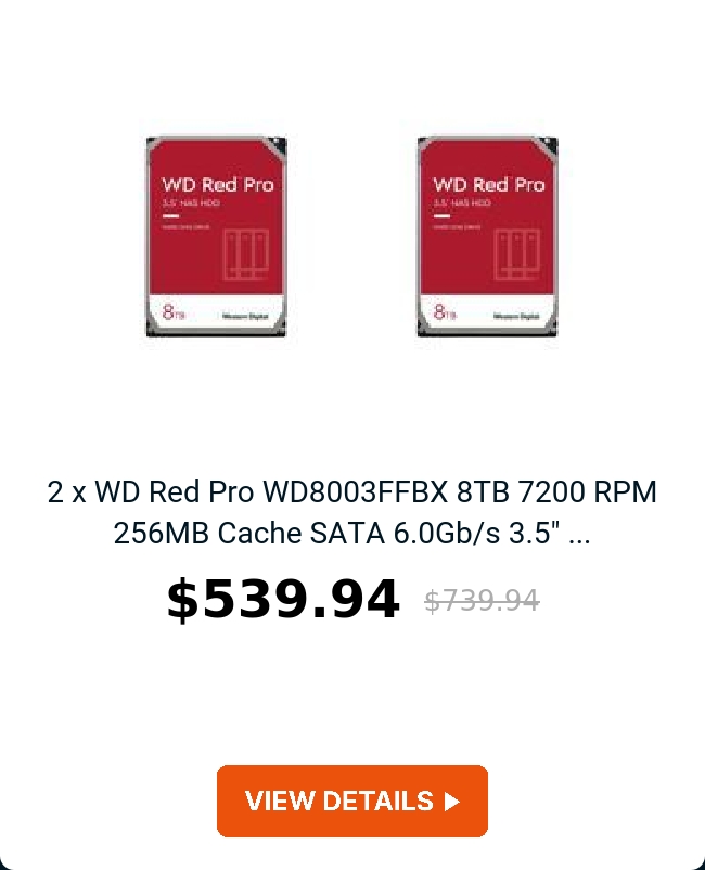 2 x WD Red Pro WD8003FFBX 8TB 7200 RPM 256MB Cache SATA 6.0Gb/s 3.5