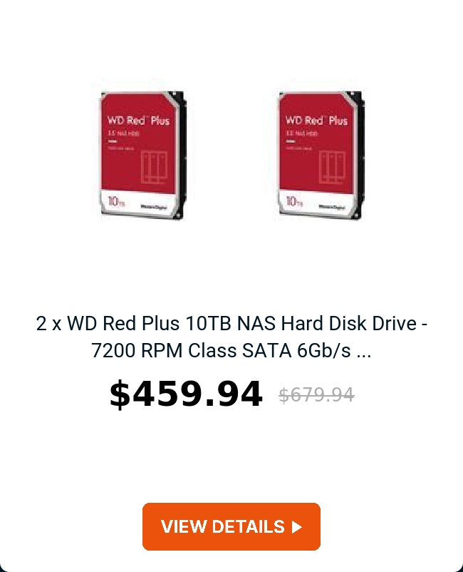 2 x WD Red Plus 10TB NAS Hard Disk Drive - 7200 RPM Class SATA 6Gb/s ...