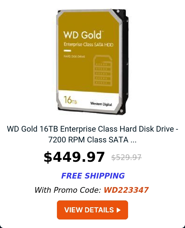 WD Gold 16TB Enterprise Class Hard Disk Drive - 7200 RPM Class SATA ...