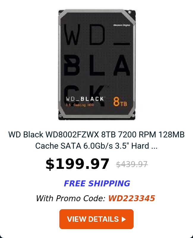 WD Black WD8002FZWX 8TB 7200 RPM 128MB Cache SATA 6.0Gb/s 3.5