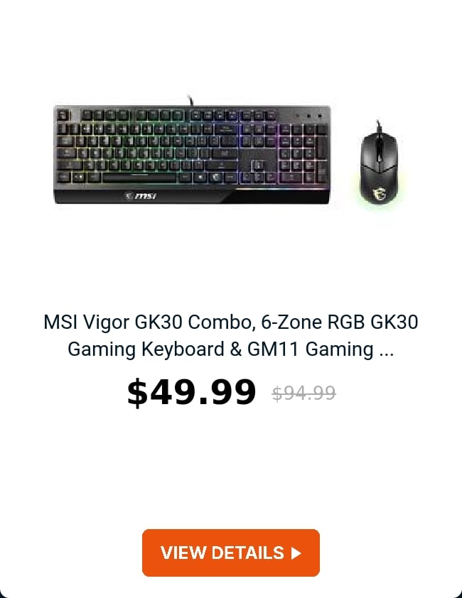 MSI Vigor GK30 Combo, 6-Zone RGB GK30 Gaming Keyboard & GM11 Gaming ...