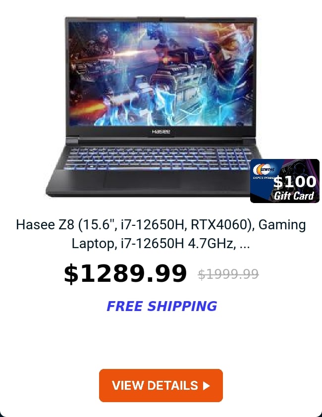 Hasee Z8 (15.6'', i7-12650H, RTX4060), Gaming Laptop, i7-12650H 4.7GHz, ...