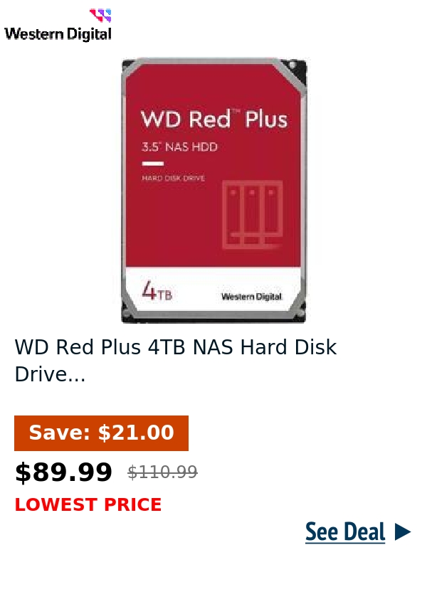 WD Red Plus 4TB NAS Hard Disk Drive...