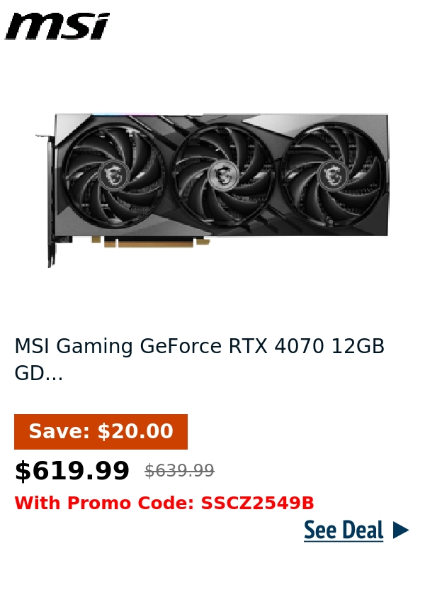 MSI Gaming GeForce RTX 4070 12GB GD...