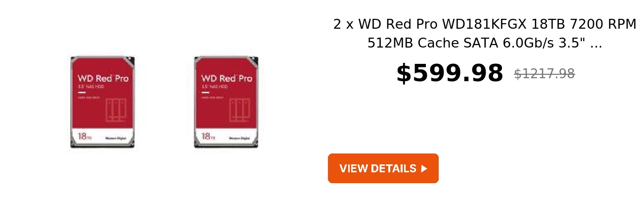 2 x WD Red Pro WD181KFGX 18TB 7200 RPM 512MB Cache SATA 6.0Gb/s 3.5