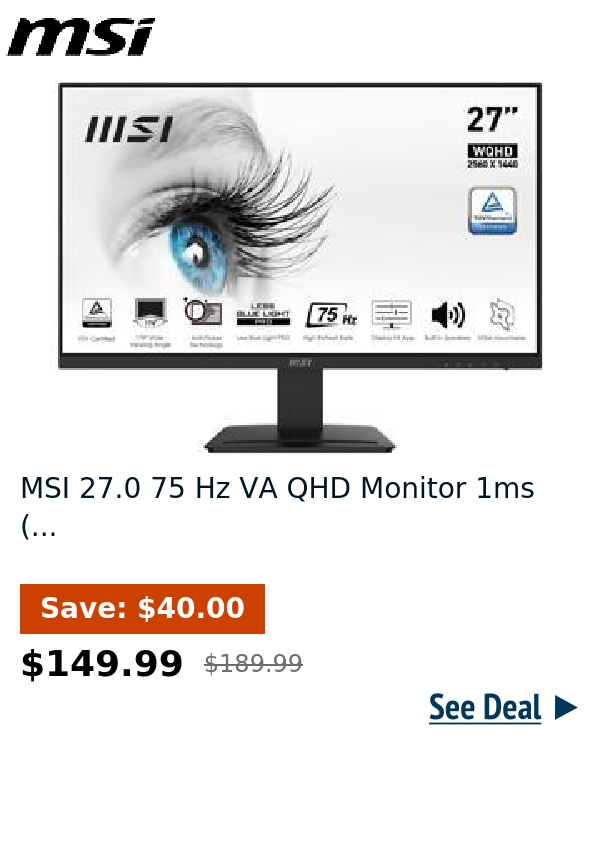 MSI 27.0 75 Hz VA QHD Monitor 1ms (...