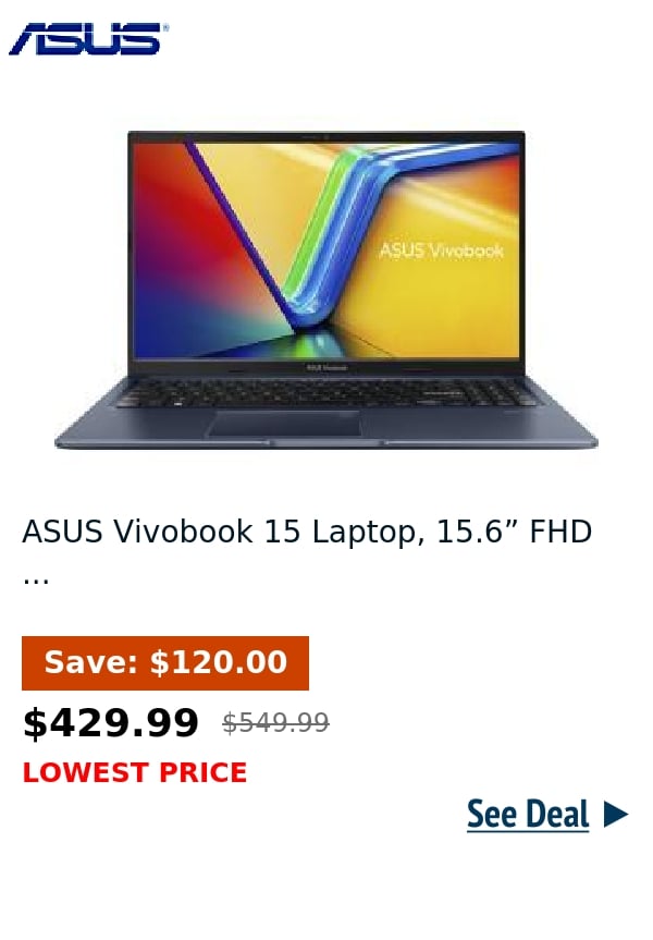 ASUS Vivobook 15 Laptop, 15.6” FHD ...