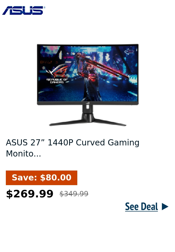 ASUS 27” 1440P Curved Gaming Monito...