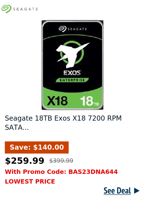 Seagate 18TB Exos X18 7200 RPM SATA...