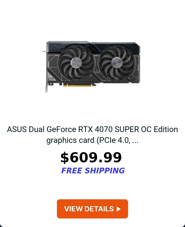 ASUS Dual GeForce RTX 4070 SUPER OC Edition graphics card (PCIe 4.0, ...