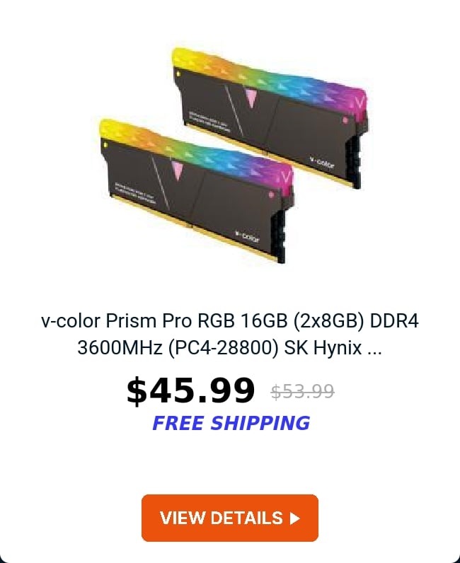 v-color Prism Pro RGB 16GB (2x8GB) DDR4 3600MHz (PC4-28800) SK Hynix ...